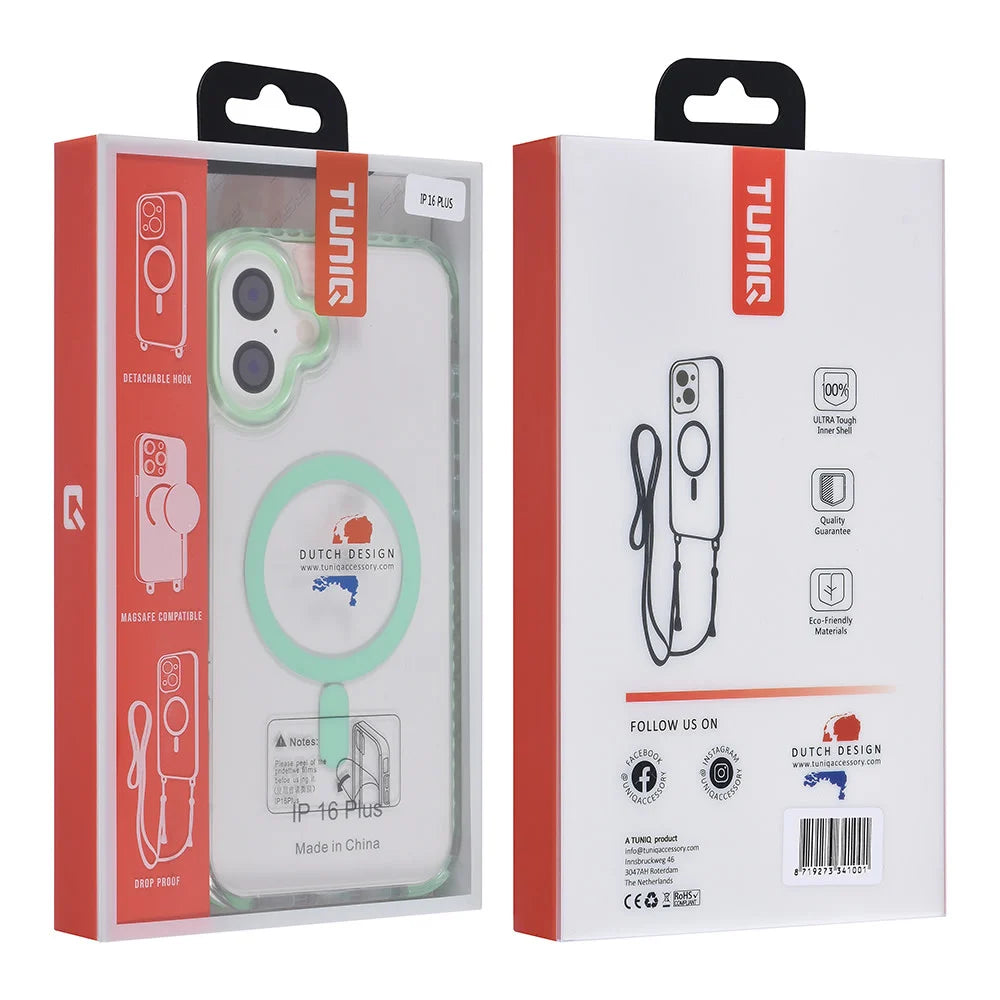 Tuniq iPhone 16 Plus - MagSafe Σκληρή Θήκη με Πλαίσιο Σιλικόνης και Λουράκι - Διάφανη / Green