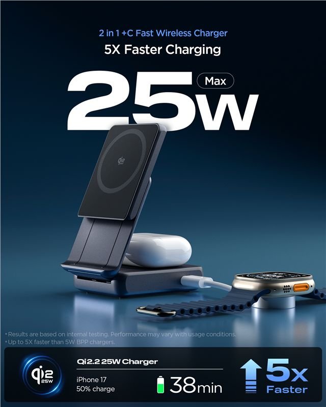 Spigen 2in1 Μαγνητικός Ασύρματος Φορτιστής MagSafe 25W Qi2.2 - ESSENTIAL EF302MOQ - Black