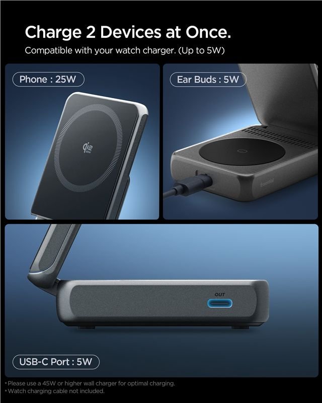 Spigen 2in1 Μαγνητικός Ασύρματος Φορτιστής MagSafe 25W Qi2.2 - ESSENTIAL EF302MOQ - Black