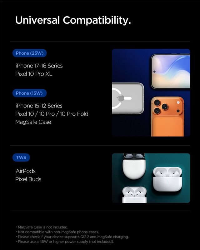 Spigen 2in1 Μαγνητικός Ασύρματος Φορτιστής MagSafe 25W Qi2.2 - ESSENTIAL EF302MOQ - Black