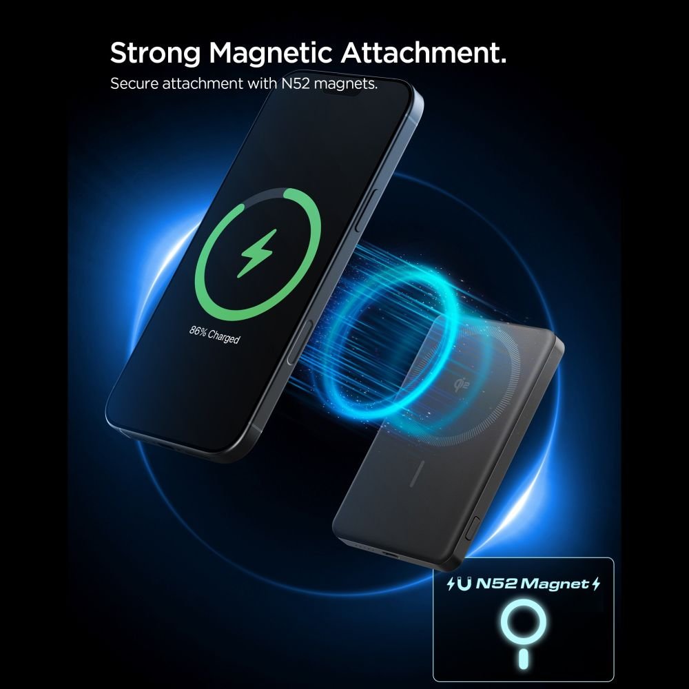 Spigen Ασύρματο MagSafe PowerBank 5000mAh 22.5W QI2 με Θύρα Type - C και Καλώδιο Type - C - Essential EA2205MQ - Black