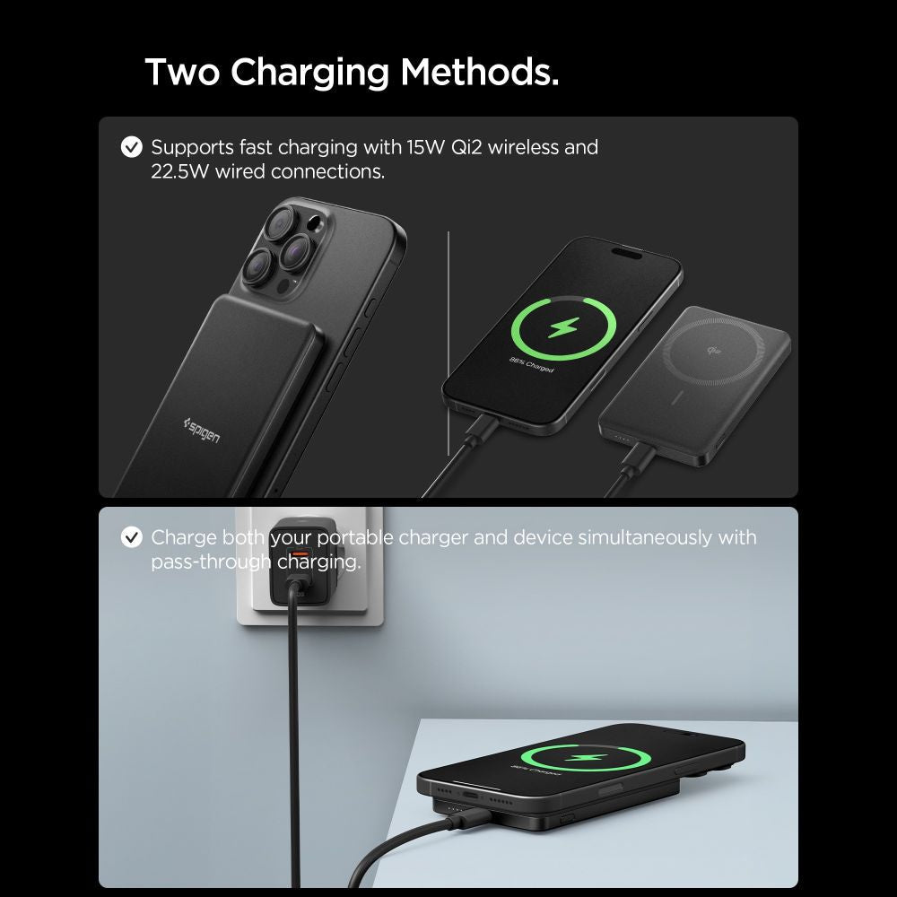 Spigen Ασύρματο MagSafe PowerBank 5000mAh 22.5W QI2 με Θύρα Type - C και Καλώδιο Type - C - Essential EA2205MQ - Black