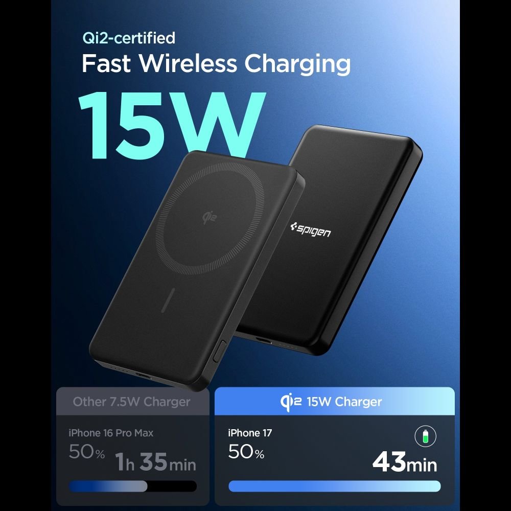 Spigen Ασύρματο MagSafe PowerBank 5000mAh 22.5W QI2 με Θύρα Type - C και Καλώδιο Type - C - Essential EA2205MQ - Black