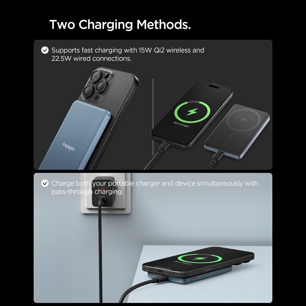 Spigen Ασύρματο MagSafe PowerBank 5000mAh 22.5W QI2 με Θύρα Type - C και Καλώδιο Type - C - Essential EA2205MQ - Teal Blue