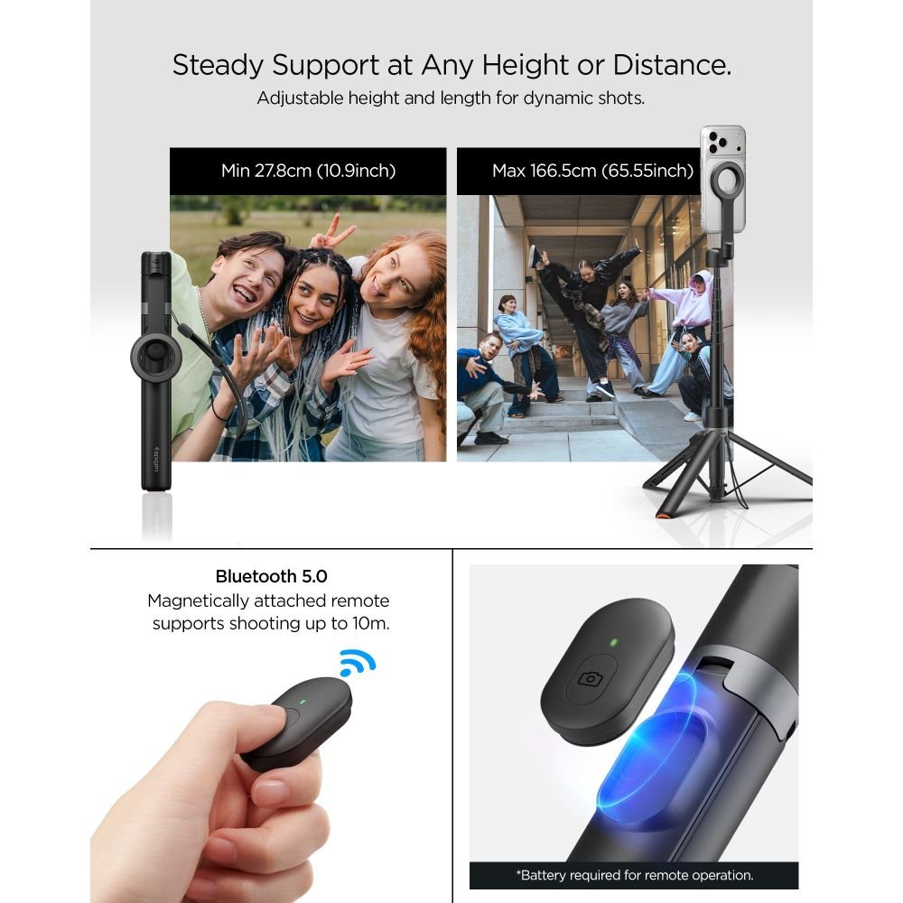 Spigen Ασύρματο MagSafe Selfie Stick με Τρίποδο και Bluetooth Τηλεχειριστήριο - S582W - Black