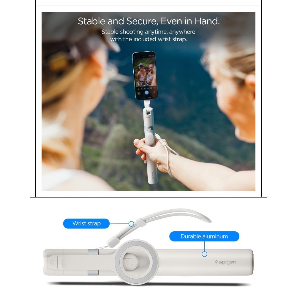 Spigen Ασύρματο MagSafe Selfie Stick με Τρίποδο και Bluetooth Τηλεχειριστήριο - S582W - Dune Beige