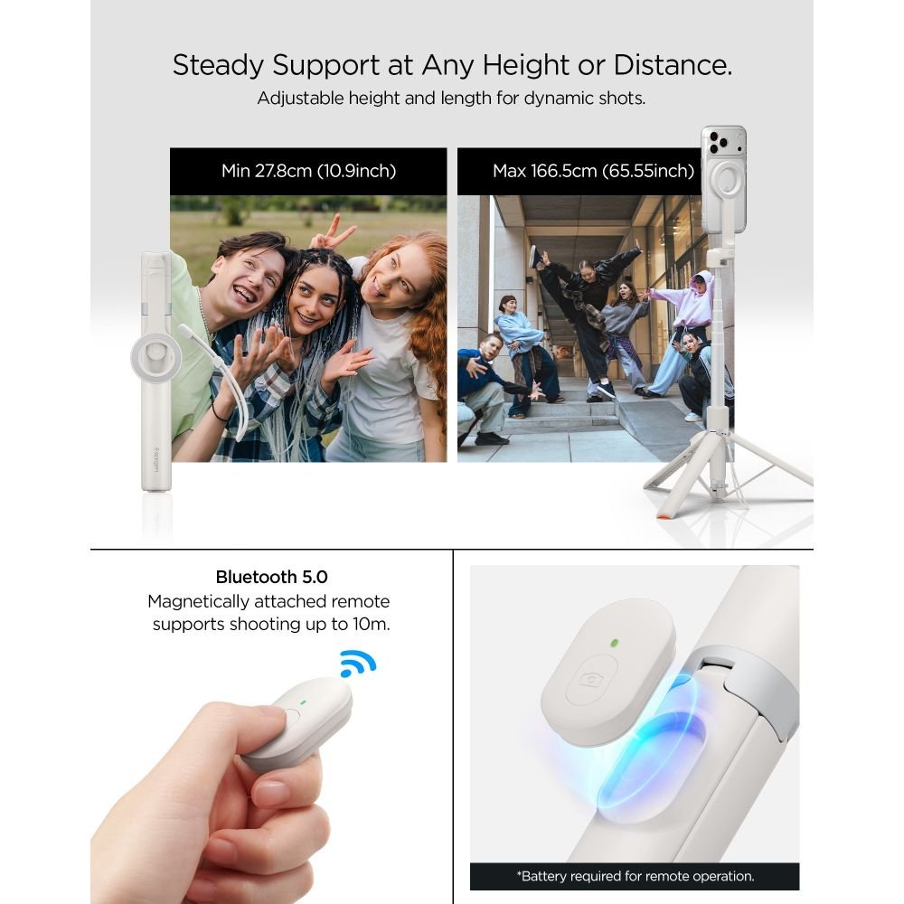 Spigen Ασύρματο MagSafe Selfie Stick με Τρίποδο και Bluetooth Τηλεχειριστήριο - S582W - Dune Beige