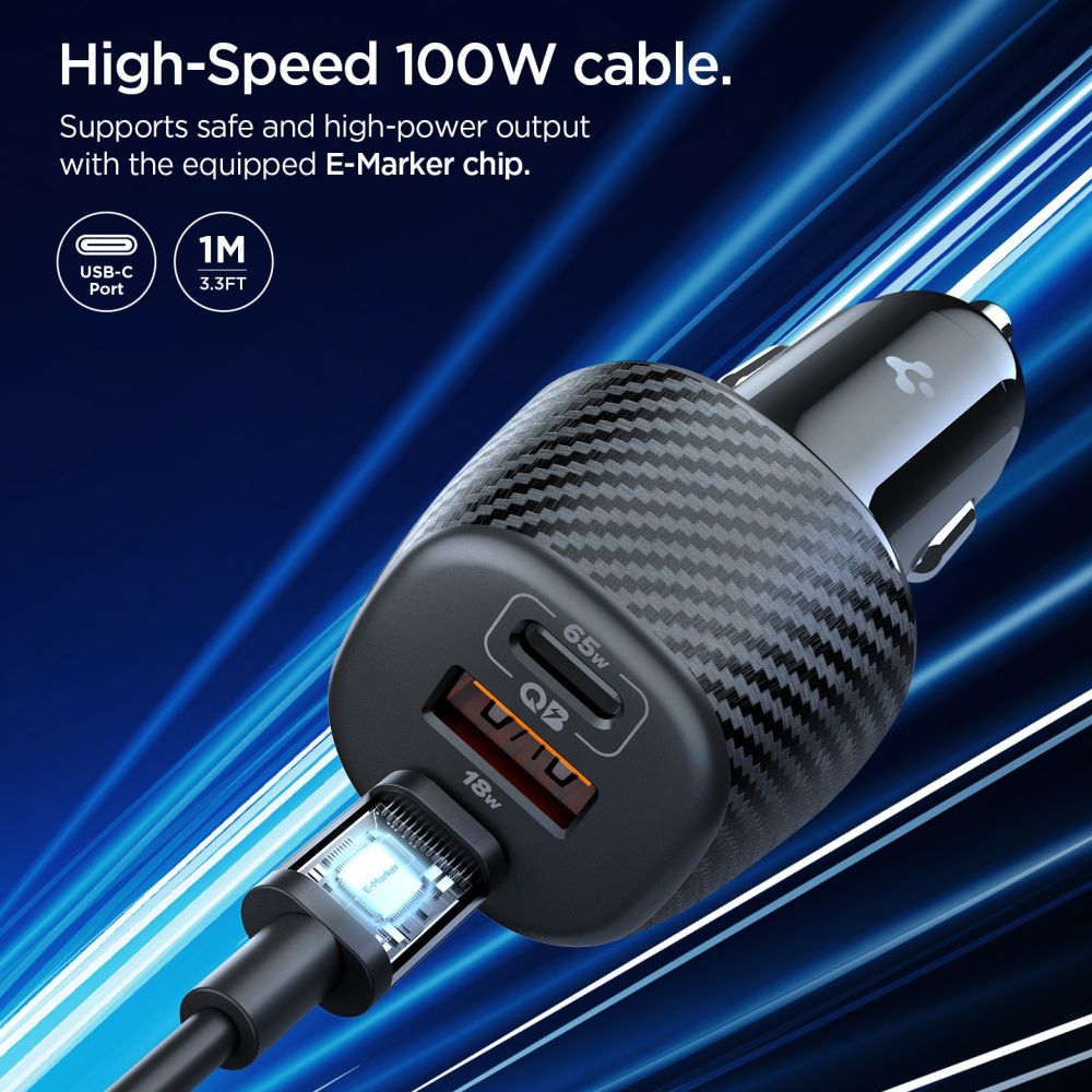 Spigen Φορτιστής Αυτοκινήτου 113W με 2 Θύρες Type - C με 1 Θύρα USB και Καλώδιο Type - C - Essential EV1133 - Black