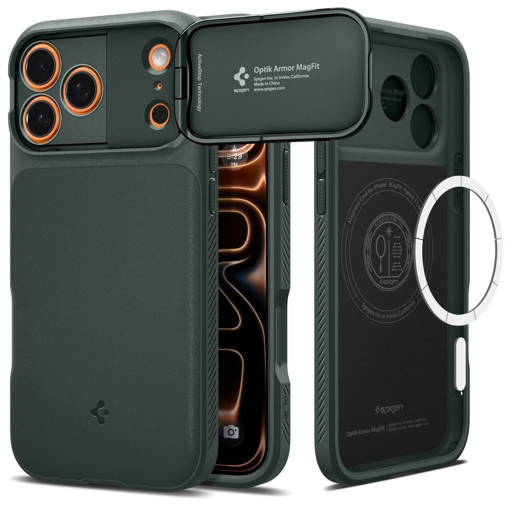 Spigen iPhone 17 Pro Max - Θήκη Σιλικόνης με Κάλυμμα για την Κάμερα και MagSafe - Optik Armor Mag - Abyss Green
