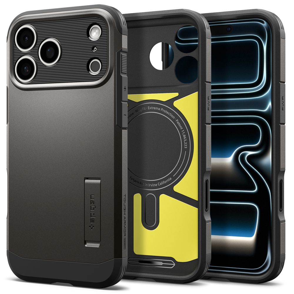 Spigen iPhone 18 Pro / iPhone 17 Pro - MagSafe Σκληρή Θήκη με Πλαίσιο Σιλικόνης και Σταντ - Tough Armor T Mag - Gunmetal