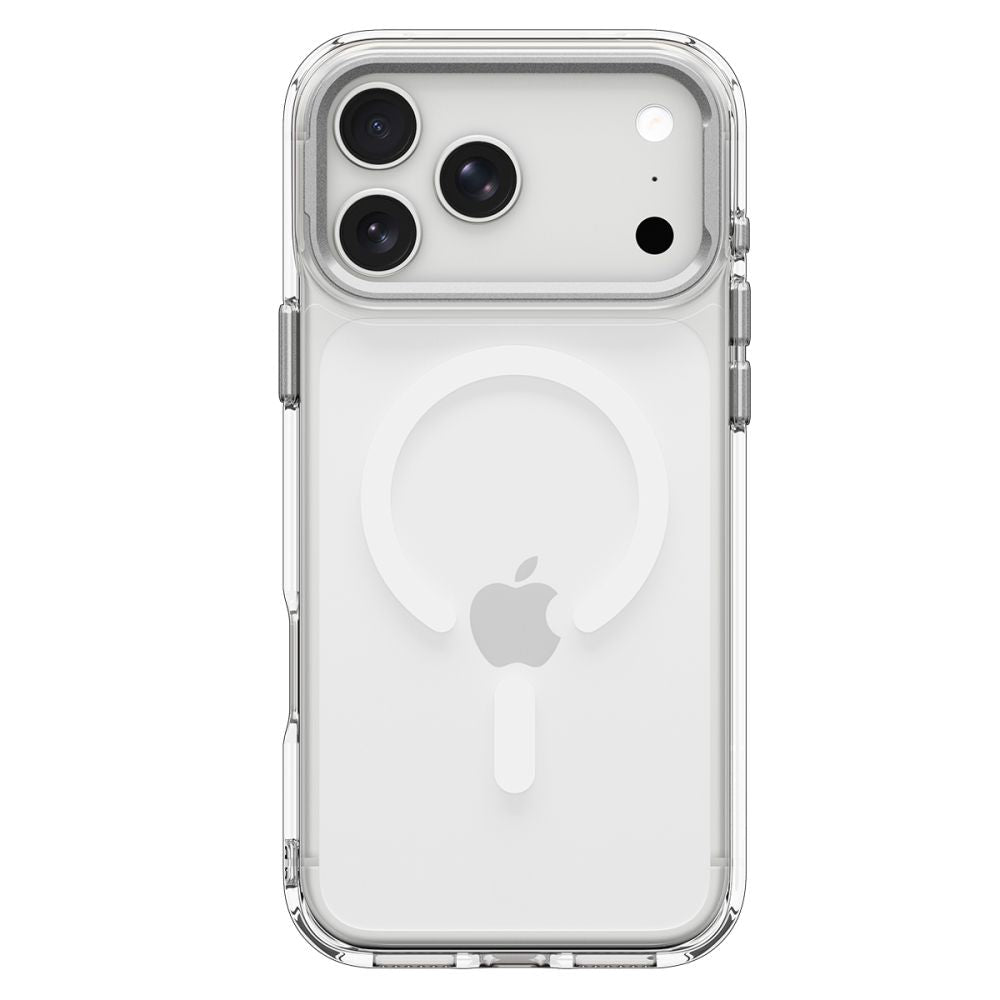Spigen iPhone 18 Pro Max / iPhone 17 Pro Max - Σκληρή Θήκη MagSafe με Πλαίσιο Σιλικόνης Και Stand - Ultra Hybrid Optik S - Clear / Silver