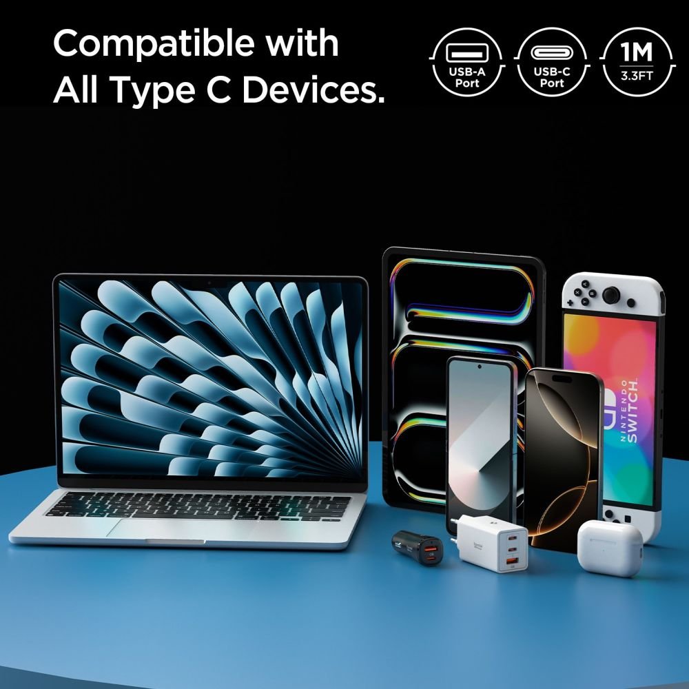 Spigen Καλώδιο Γρήγορης Φόρτισης 60W USB to Type - C - Essential EB6010AC - 100 cm - White