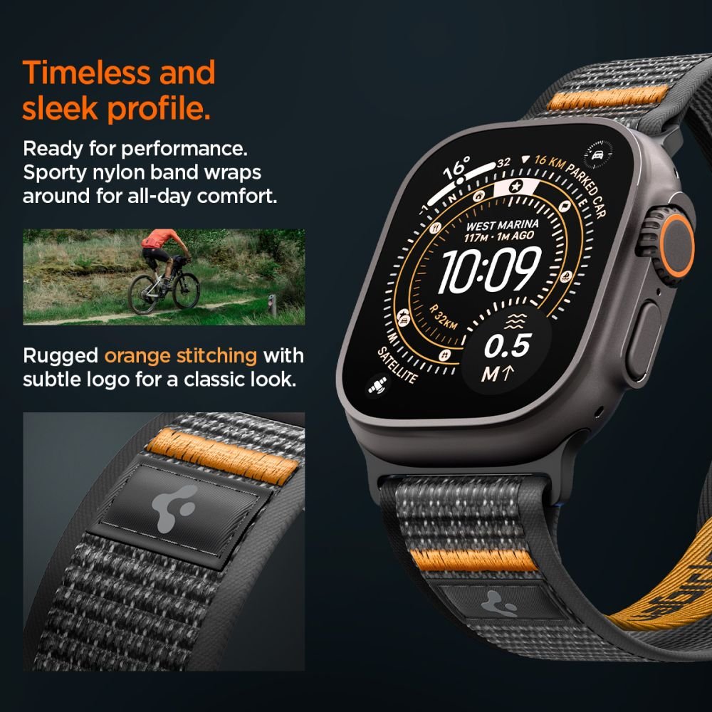Spigen Λουράκι Apple Watch 8/9/10/11 - SE (1/2/3) - Ultra (1/2/3) – 44/45/46/49mm - Athlex Air 2 - Active Black / Orange