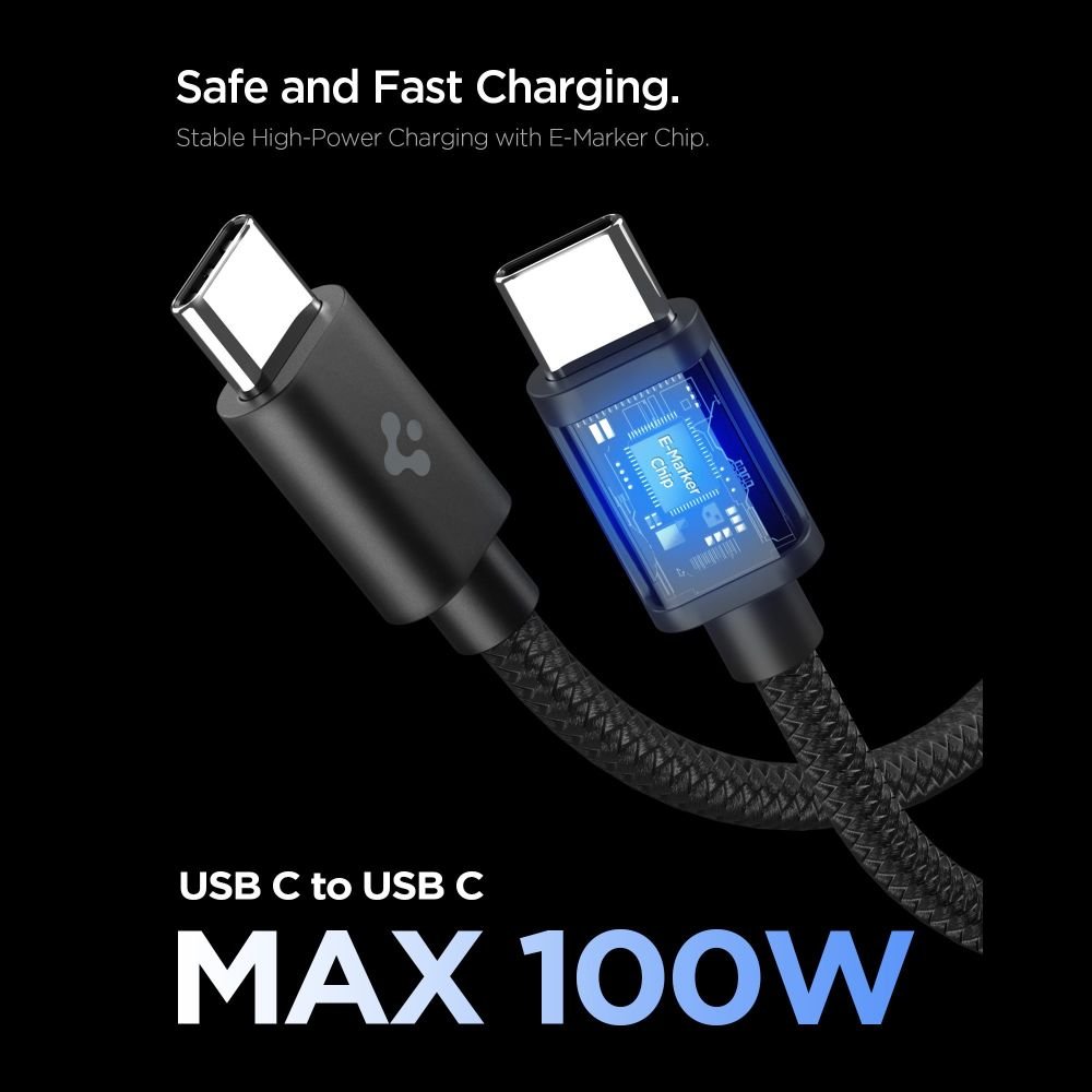 Spigen Οικιακός Φορτιστής Γρήγορης Φόρτισης 45W με 1 Θύρα Type - C και Καλώδιο Type - C to Type - C - EE451EU Essential - Black