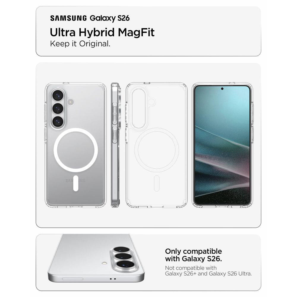 Spigen Samsung Galaxy S26 - Σκληρή Θήκη με Πλαίσιο Σιλικόνης Και MagSafe - Ultra Hybrid Mag - Clear / White