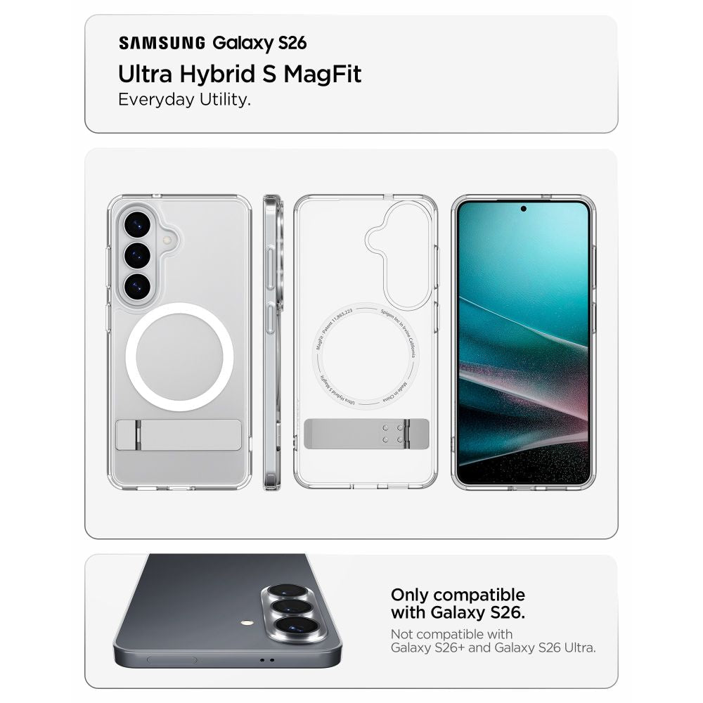 Spigen Samsung Galaxy S26 - Σκληρή Θήκη με Πλαίσιο Σιλικόνης και Stand - Ultra Hybrid S MagSafe - Clear / White