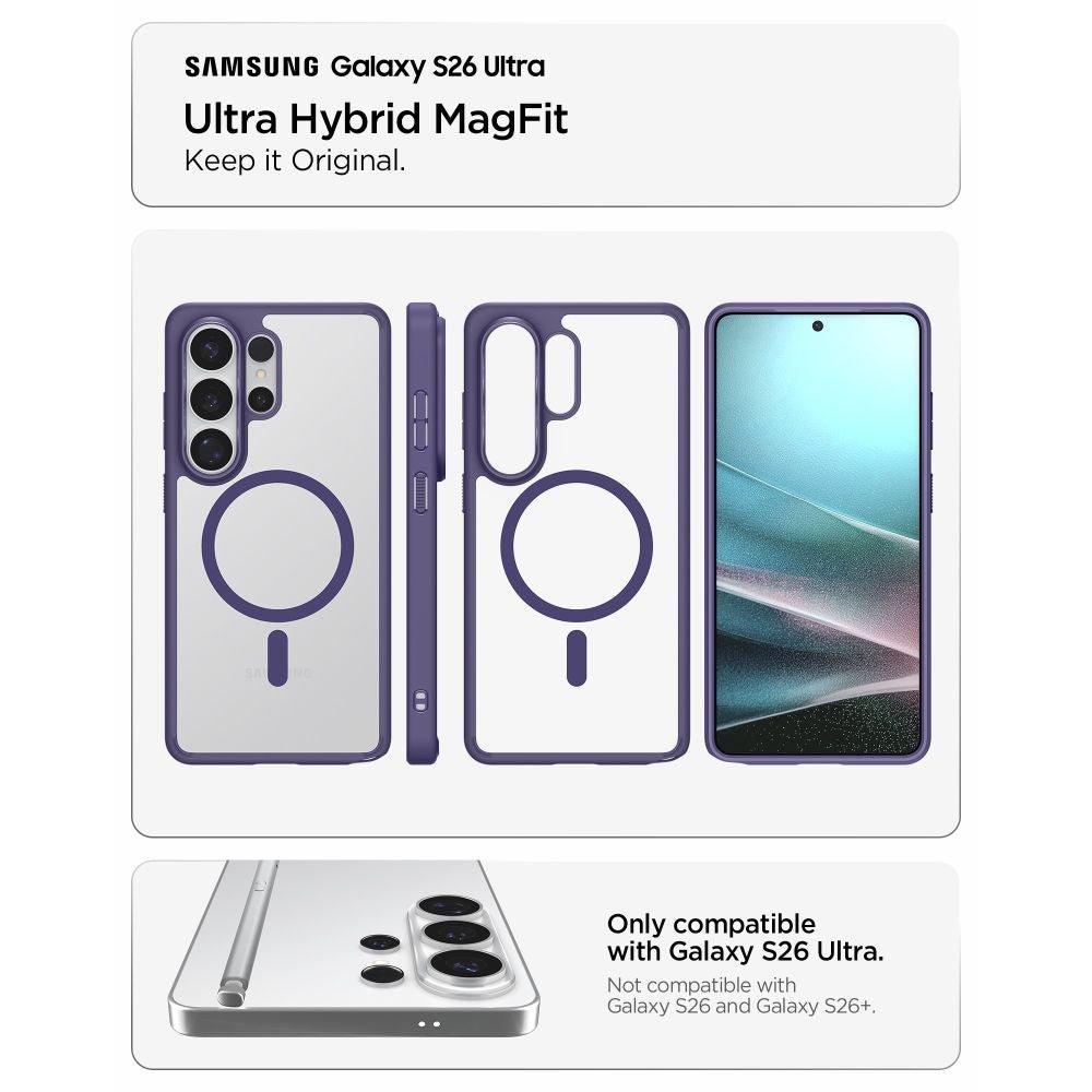 Spigen Samsung Galaxy S26 Ultra - Σκληρή Θήκη με Πλαίσιο Σιλικόνης Και MagSafe - Ultra Hybrid Mag - Clear / Deep Purple