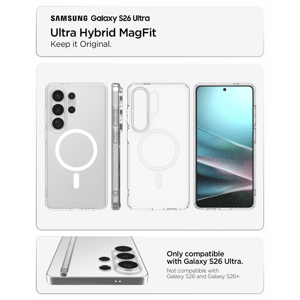 Spigen Samsung Galaxy S26 Ultra - Σκληρή Θήκη με Πλαίσιο Σιλικόνης Και MagSafe - Ultra Hybrid Mag - Clear / White