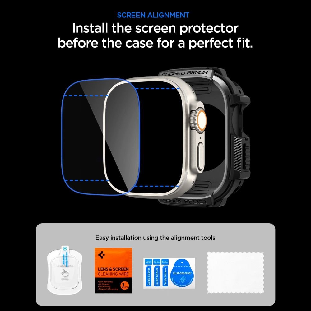 Spigen Θήκη Apple Watch Ultra (1/2/3) - 49mm και Αντιχαρακτικό Γυαλί Οθόνης - Rugged Armor - Matte Black