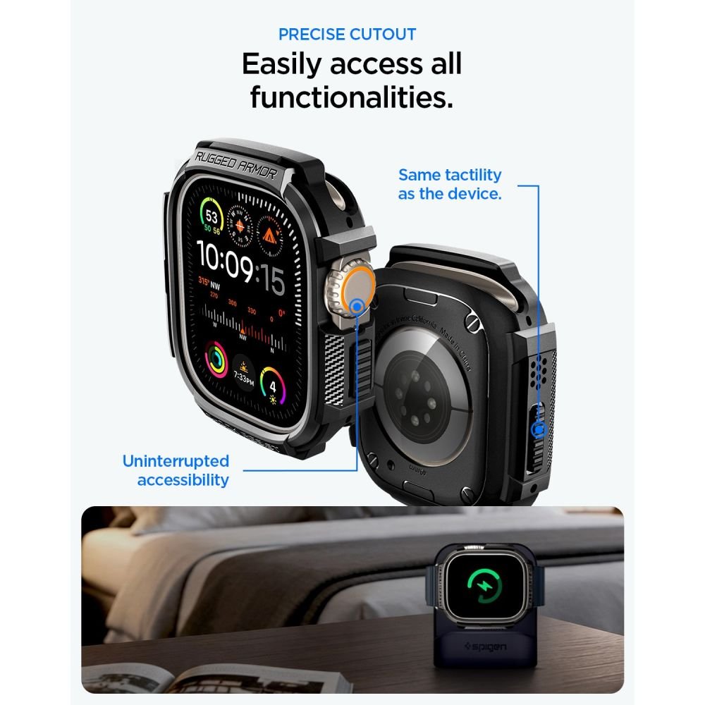 Spigen Θήκη Apple Watch Ultra (1/2/3) - 49mm και Αντιχαρακτικό Γυαλί Οθόνης - Rugged Armor - Matte Black
