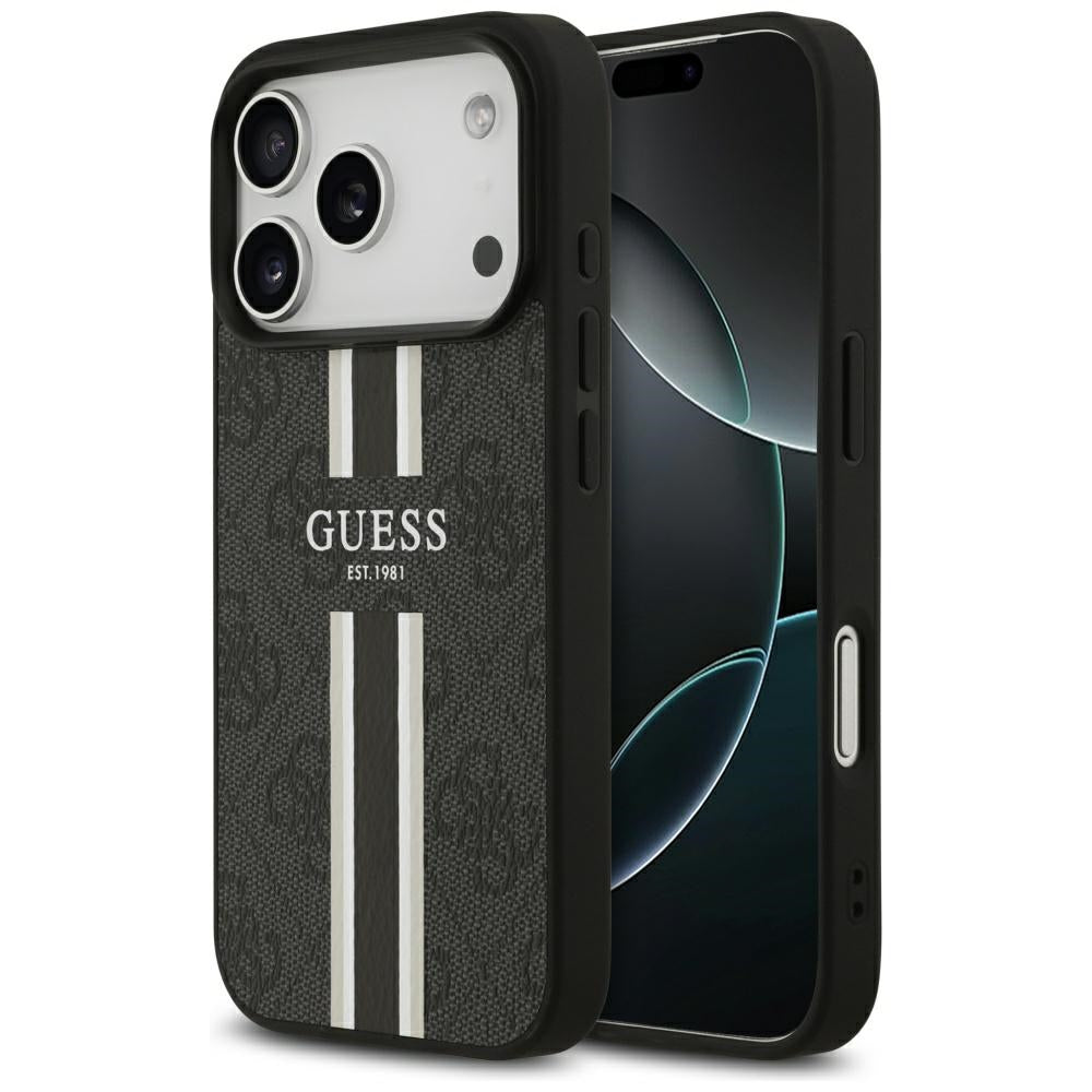 Guess iPhone 17 Pro - 4G Printed Stripes MagSafe - Θήκη με Επένδυση Συνθετικού Δέρματος - Black - GUHMP17LP4RPSK
