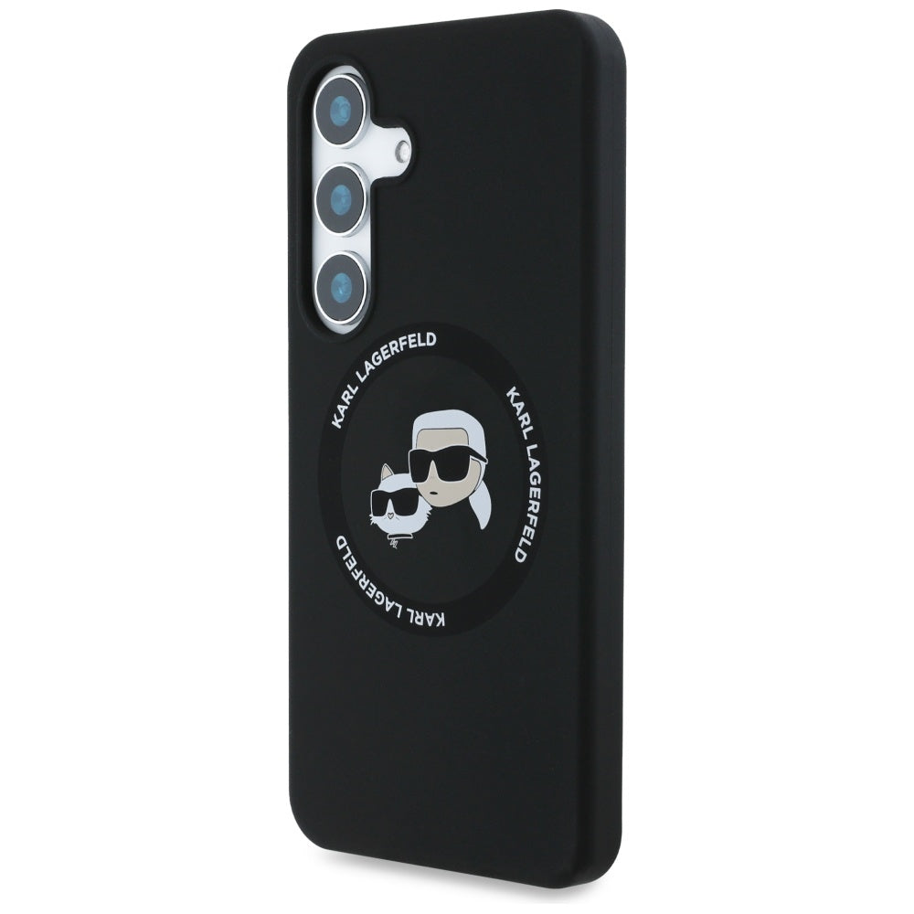 Karl Lagerfeld Samsung Galaxy S25 - Silicone Double Heads and Circle - Σκληρή Θήκη Σιλικόνης με MagSafe - Black - KLHMS25SSKCHTCK