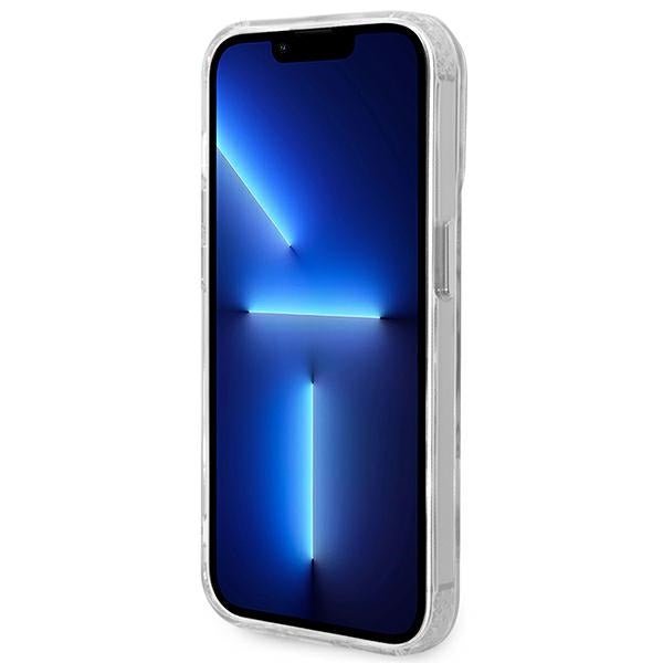 Guess iPhone 14 Pro Max Metal Outline MagSafe Σκληρή Θήκη με Πλαίσιο Σιλικόνης και MagSafe - Silver / Clear - GUHMP14XHTRMS
