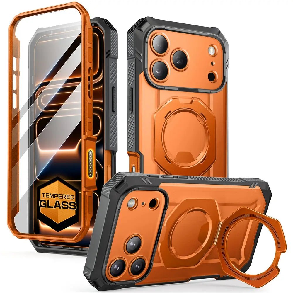 Supcase iPhone 17 Pro Max - UB Grip Pro Mag - Σκληρή Θήκη με Προστασία Οθόνης και MagSafe / Stand - Clear / Coral