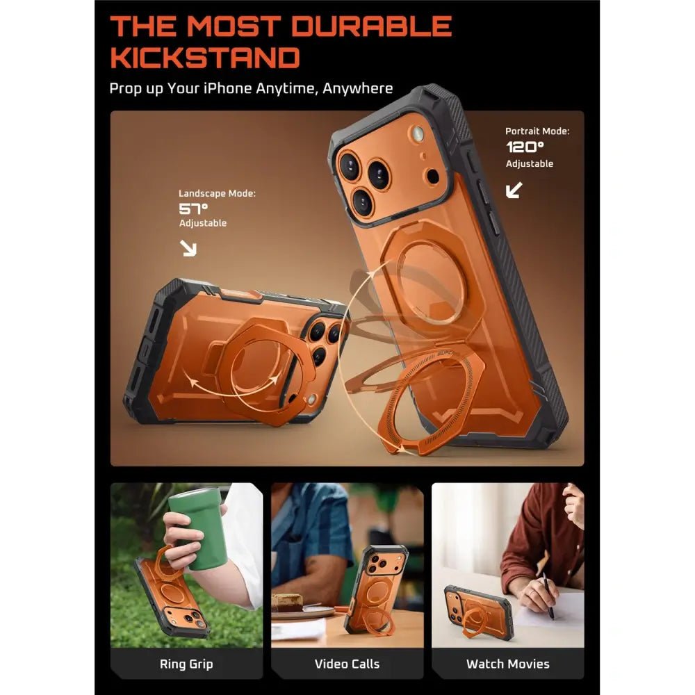 Supcase iPhone 17 Pro Max - UB Grip Pro Mag - Σκληρή Θήκη με Προστασία Οθόνης και MagSafe / Stand - Clear / Coral
