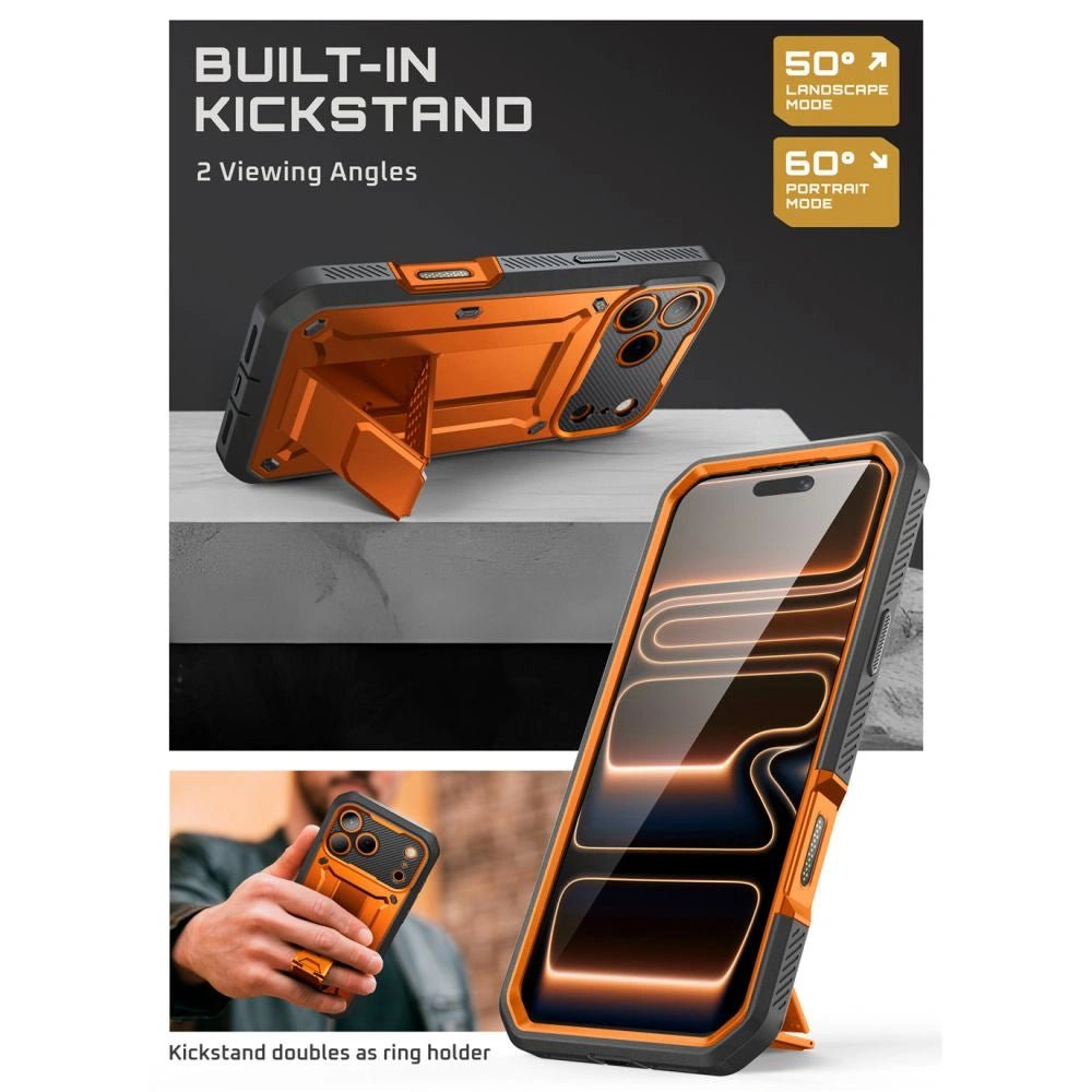 Supcase iPhone 17 Pro - Unicorn Beetle Pro - Σκληρή Θήκη με Προστασία Οθόνης και Stand - Coral