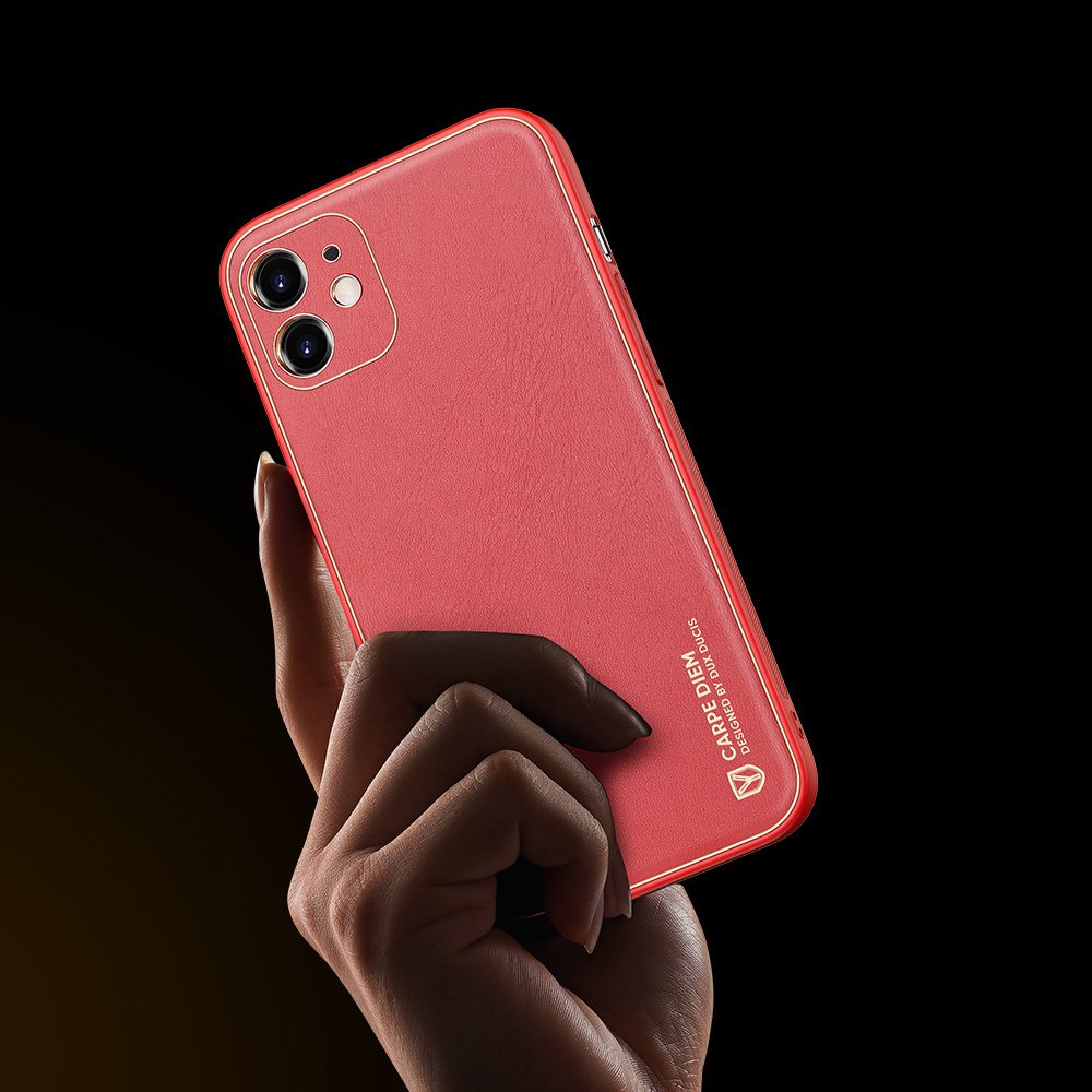 Dux Ducis iPhone 12 Yolo Elegant Series Θήκη με Επένδυση Συνθετικού Δέρματος - Red