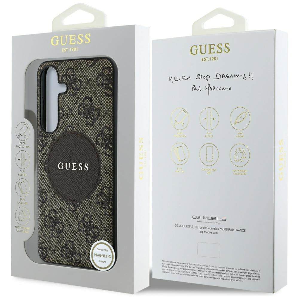 Guess Samsung Galaxy S25 Plus - 4G Round Patch Classic Logo - Θήκη με Επένδυση Συνθετικού Δέρματος και MagSafe - Brown - GUHMS25MP4PGRSGW