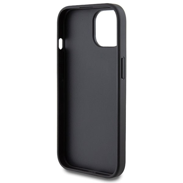 Guess iPhone 15 - 4G Metal Gold Logo Σκληρή Θήκη με Επένδυση Συνθετικού Δέρματος - Grey - GUHCP15SG4GFGR