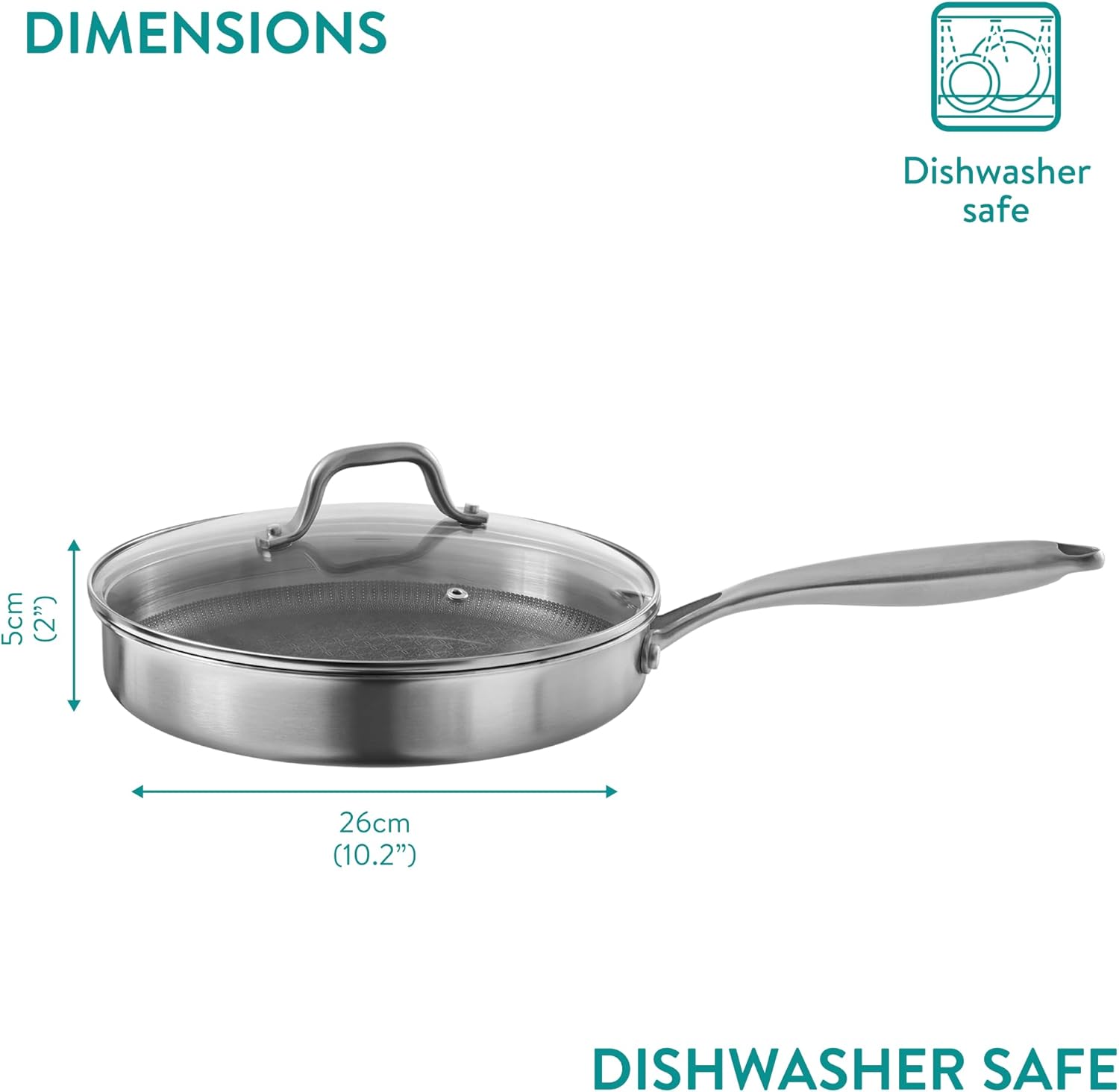 Navaris Ανοξείδωτο Τηγάνι με Γυάλινο Καπάκι - 25 cm - Silver