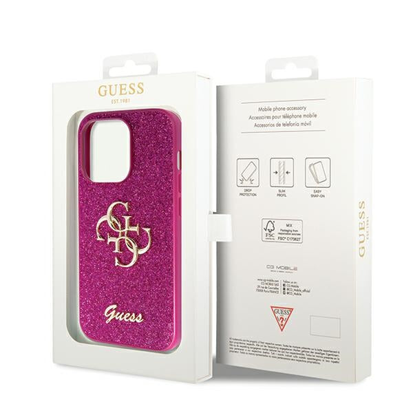 Guess iPhone 15 Pro Max Glitter Script Big 4G Σκληρή Θήκη με Πλαίσιο Σιλικόνης - Purple - GUHCP15XHG4SGU