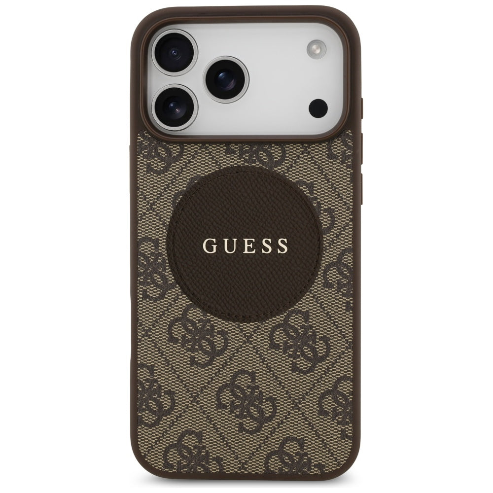 Guess iPhone 17 Pro Max - 4G Circle Classic Logo MagSafe - Θήκη με Επένδυση Συνθετικού Δέρματος - Brown - GUHMP17XP4PGRSGW
