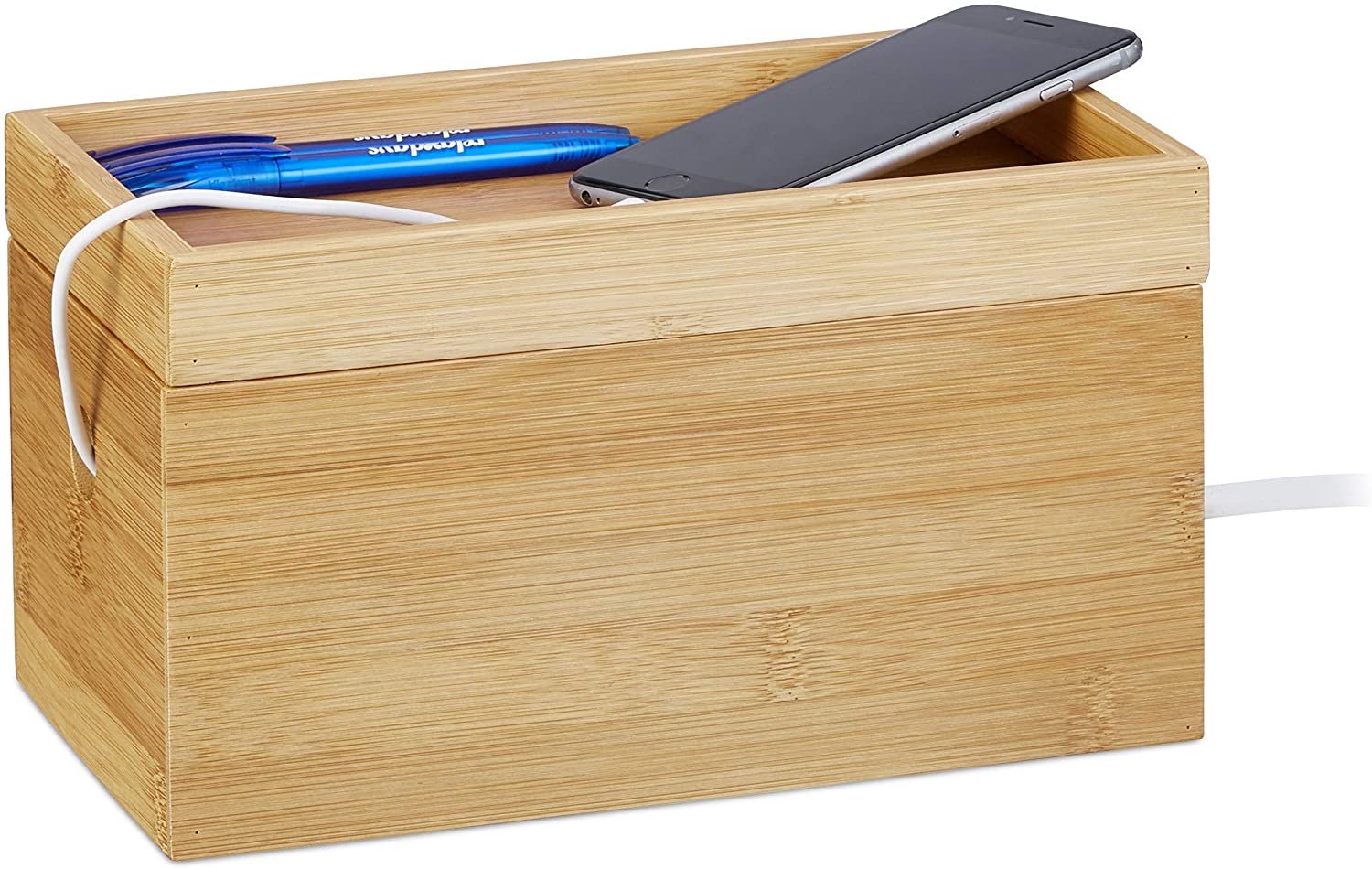 Relaxdays Κουτί Καλωδίων και Αποθήκευσης Αξεσουάρ από Bamboo - Natural - 4052025221836