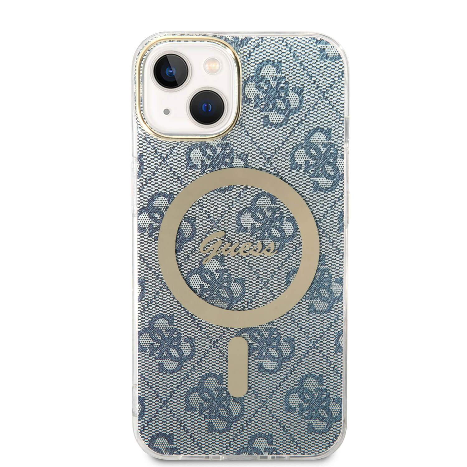 Guess iPhone 15 / 14 / 13 - Bundle Pack - Σετ Σκληρή Θήκη με Πλαίσιο Σιλικόνης και Ασύρματος Φορτιστής MagSafe - Design 4G Print MagSafe - Blue - GUBPP14SH4EACSB