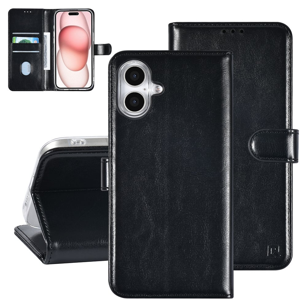 Tuniq iPhone 16 Plus - Θήκη Πορτοφόλι Stand από Δερματίνη - Black