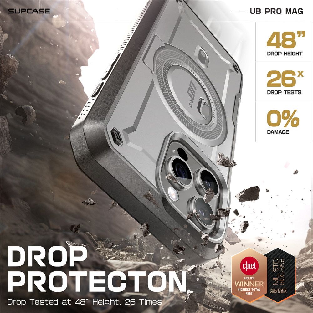Supcase iPhone 16 Pro Max - UB Pro Mag Σκληρή Θήκη με Προστασία Οθόνης και Stand με MagSafe - Titan Grey