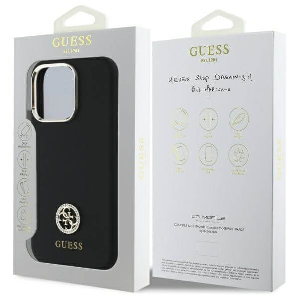 Guess iPhone 16 Pro Max - Silicone Logo Strass 4G - Σκληρή Θήκη με Πλαίσιο Σιλικόνης - Black - GUHCP16XM4DGPK