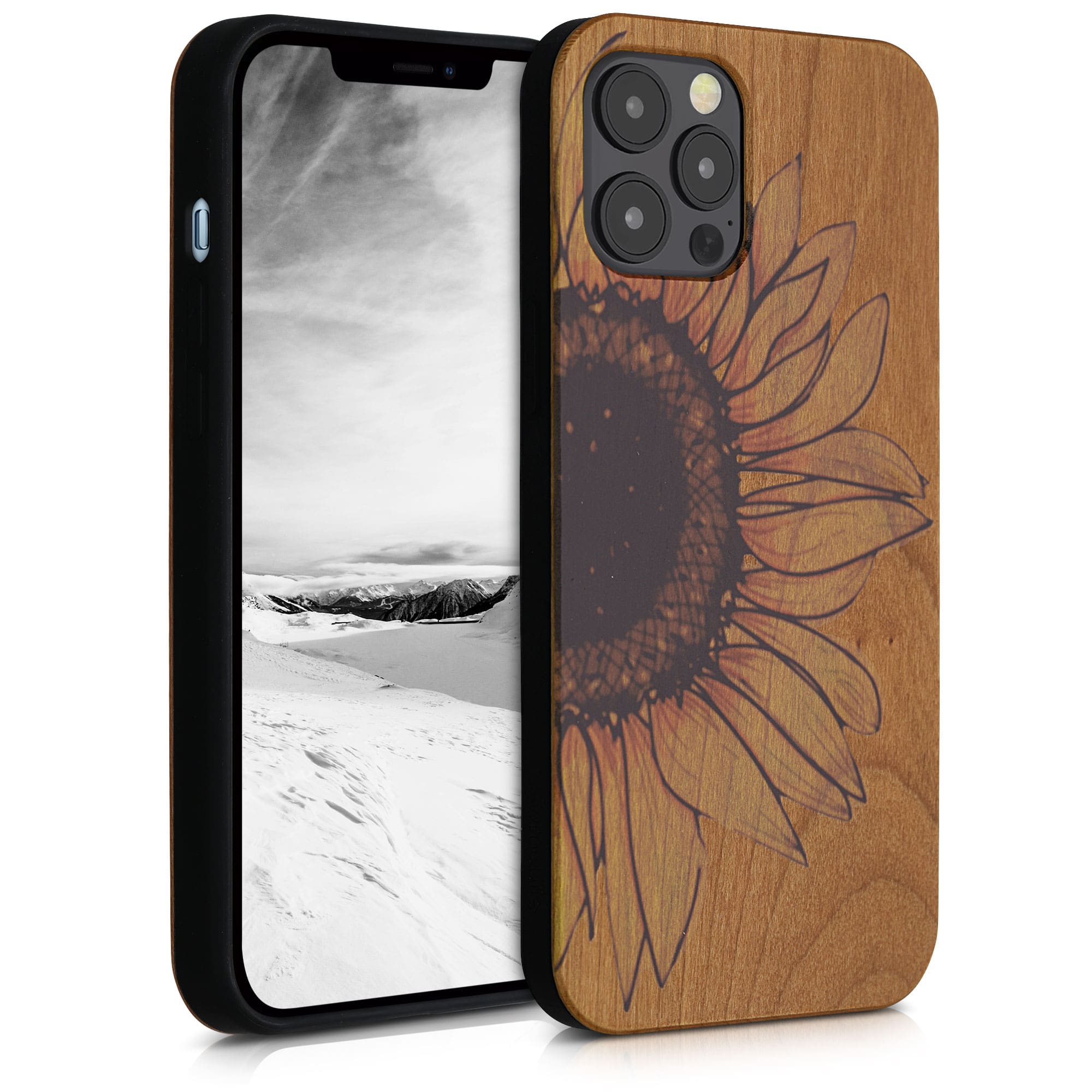 KW iPhone 12 Pro Max Θήκη από Φυσικό Ξύλο Design Wood Sunflower - Yellow / Dark Brown / Light Brown - 52736.03