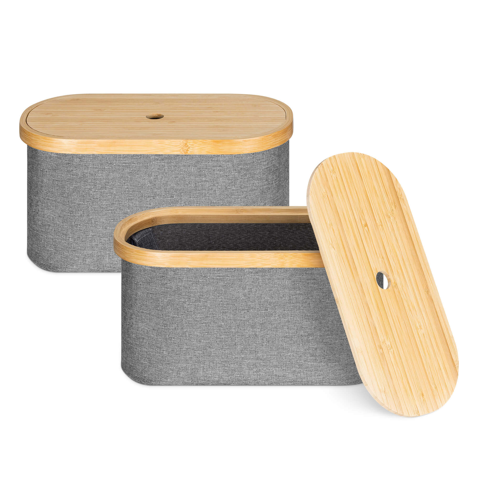 Navaris Σετ 2 Υφασμάτινα Κουτιά με Καπάκι από Μπαμπού - Grey - 56457.01