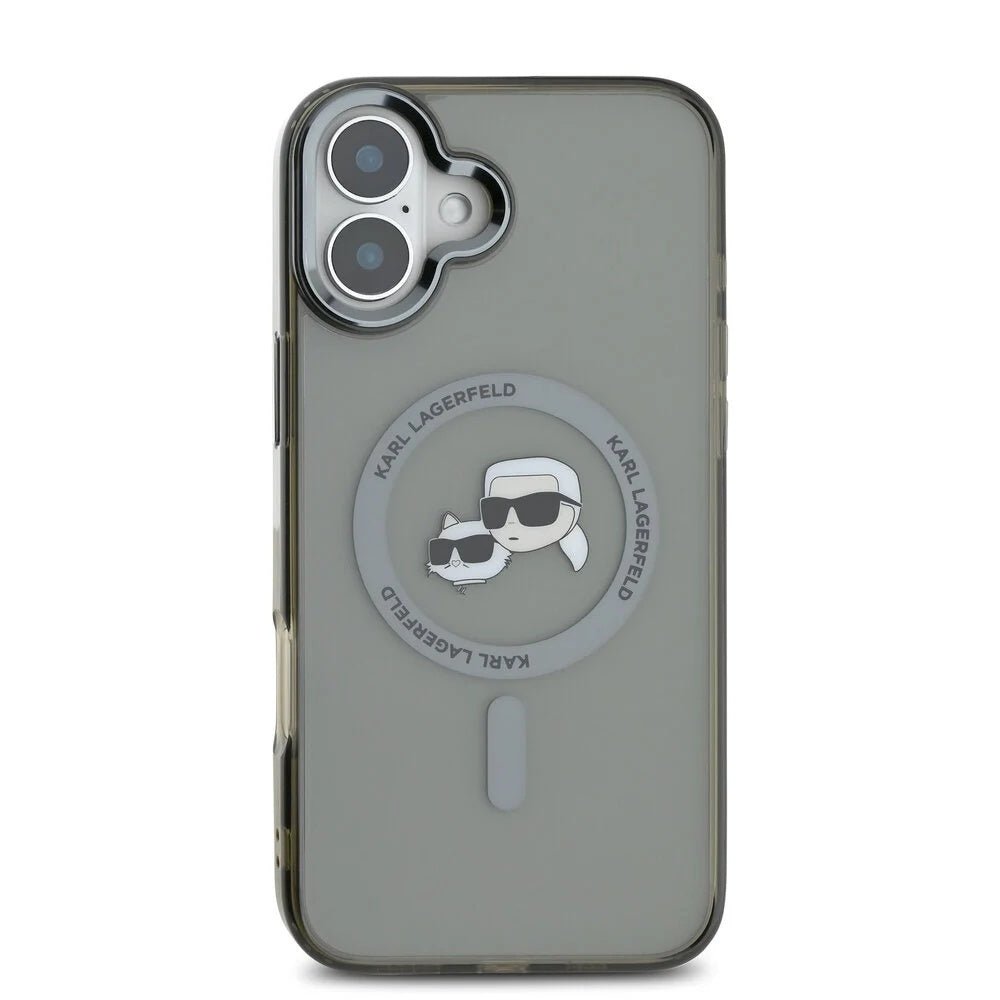Karl Lagerfeld iPhone 16 Plus - IML Metal Karl and Choupette Head - Σκληρή Θήκη με Πλαίσιο Σιλικόνης και MagSafe - Black - KLHMP16MHLSKCK