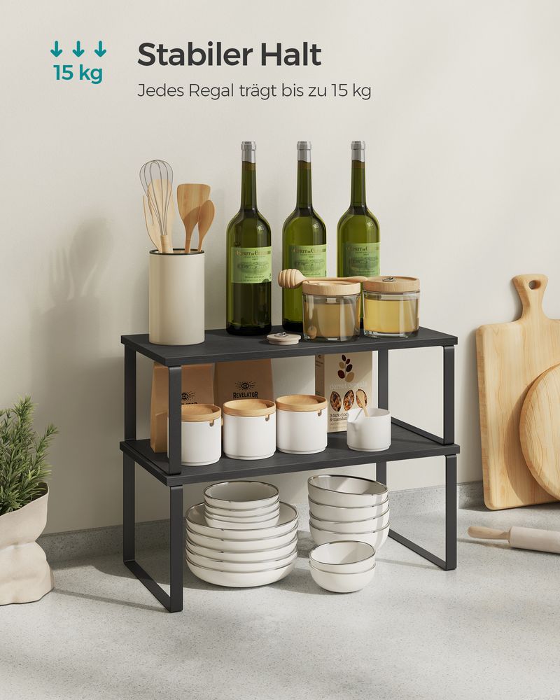 Songmics Σετ με 2 Ξύλινα Ράφια για τον Πάγκο - Ink Black / Ebony Black - KCS025B01