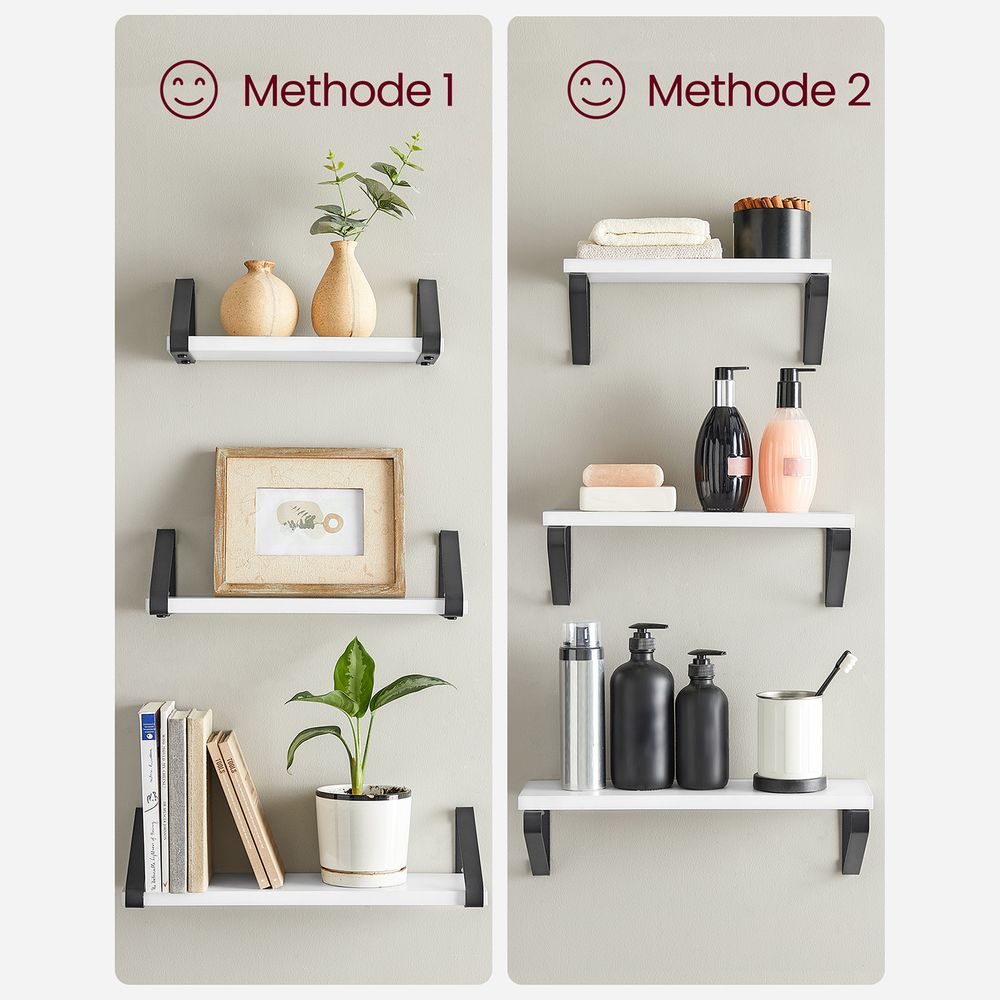 Vasagle Σετ με 3 Επιτοίχια Ράφια Διαφορετικού Μεγέθους - White / Black - LWS033B14