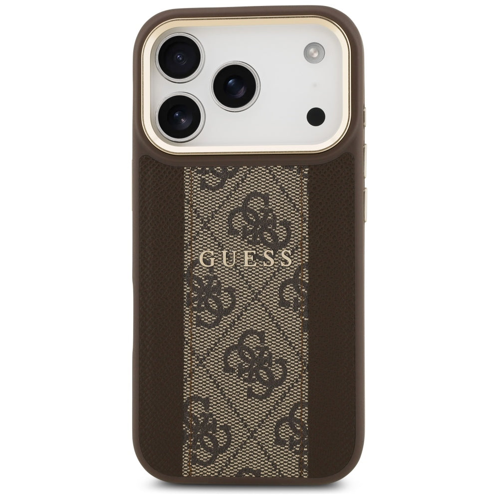 Guess iPhone 17 Pro - 4G Stripe MagSafe - Θήκη με Επένδυση Συνθετικού Δέρματος - Brown - GUHMP17LPG4SEMCW