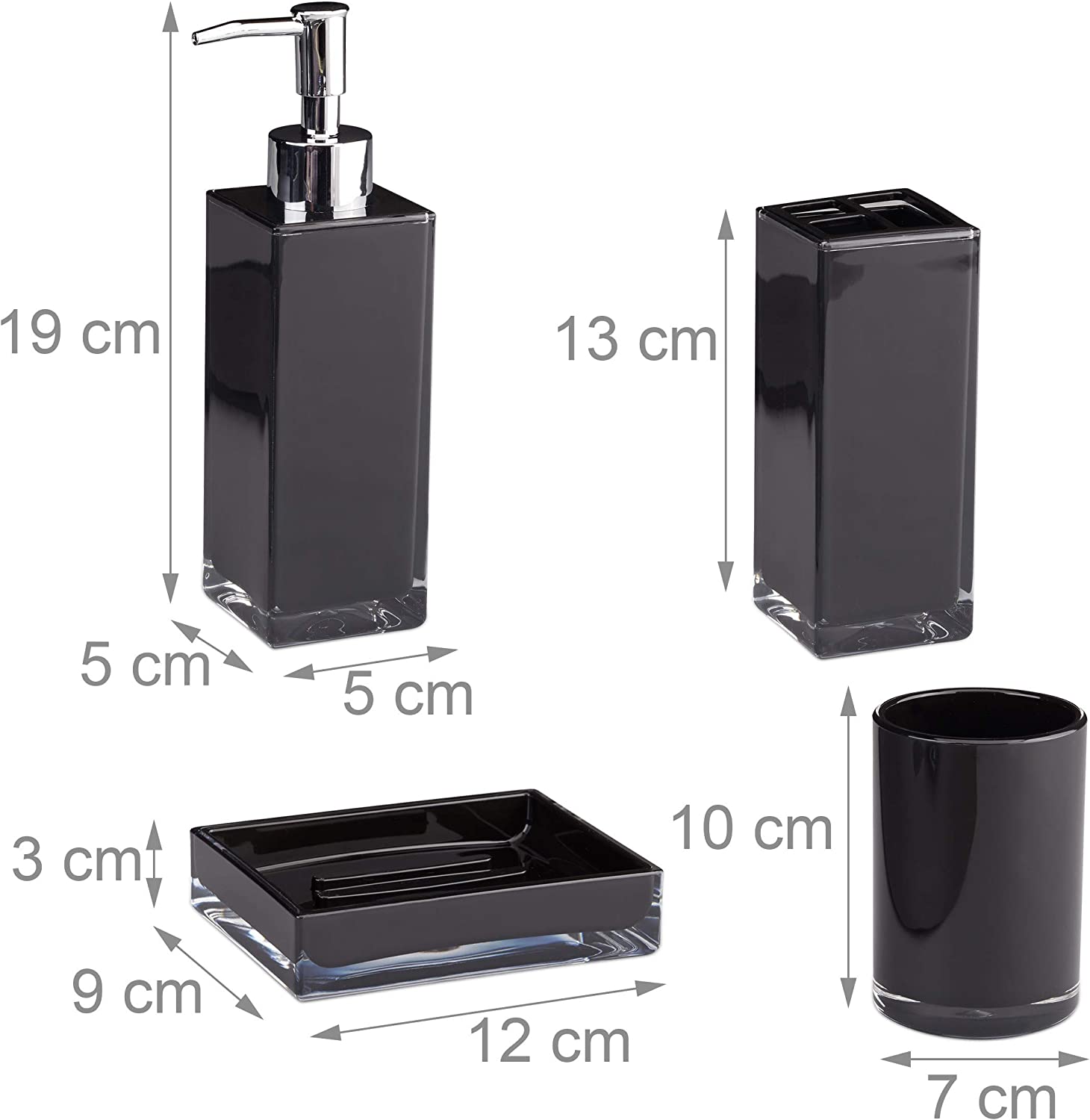 Relaxdays Σετ με 5 Θήκες Αποθήκευσης για Αξεσουάρ Μπάνιου - Black - 4052025952389