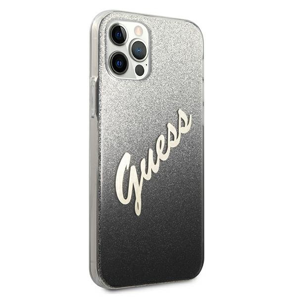 Guess iPhone 12 / iPhone 12 Pro - Glitter Gradient Script Σκληρή Θήκη με Πλαίσιο Σιλικόνης - Black - GUHCP12MPCUGLSBK