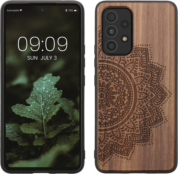 KW Samsung Galaxy A53 5G Θήκη από Φυσικό Ξύλο - Design Semi Flower - Dark Brown - 58317.12